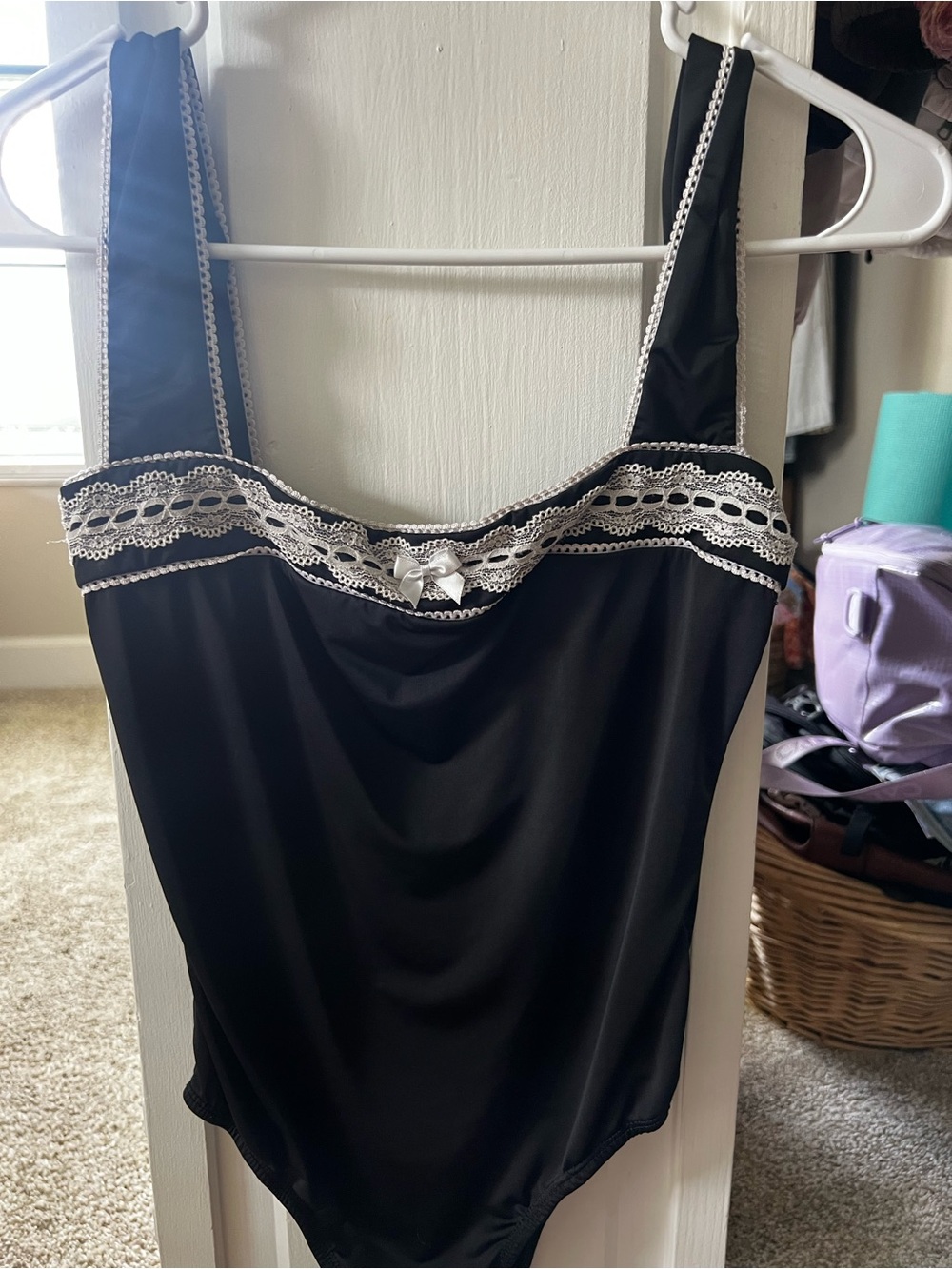 Princess Polly Black Lace-Trim Bodysuit with Cream Accent